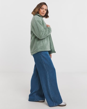 Green Funnel Neck Lined Longline Borg Jacket