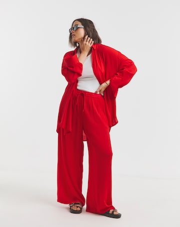 Simply Be Tie Waist Crinkle Wide Leg Trouser