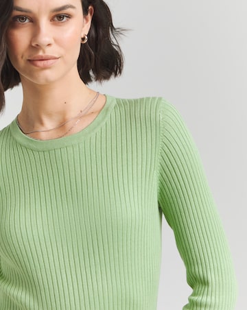 Green Long Sleeve Rib Crew Neck Jumper