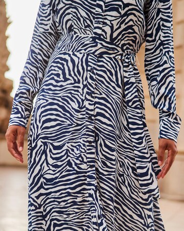 Sosandar Blue & White Zebra Print Midi Shirt Dress