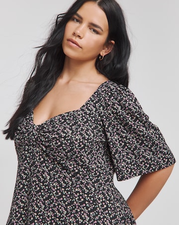 Ditsy Print Supersoft Knot Front Skater Dress
