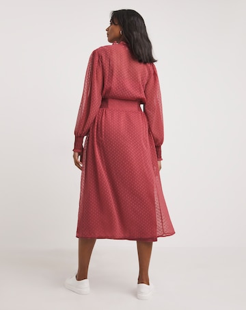 Shirred Swiss Dot Midi Dress