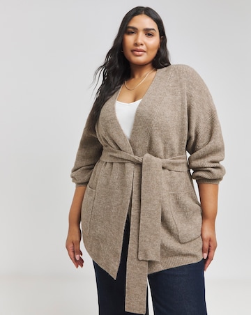 Brown Belted Volume Sleeve Cardigan