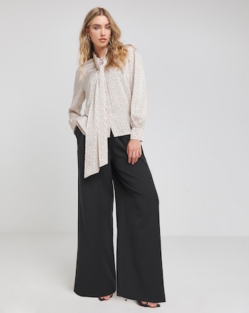 Flounce London Off White Black Spot Satin Tie Neck Blouse
