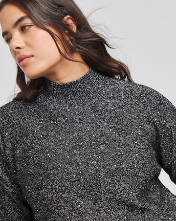 Black Sequin High Neck Jumper