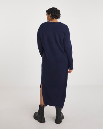 Navy V Neck Knitted Midaxi dress