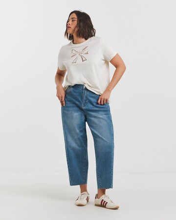 Simply Be Mid Blue Cropped Barrel Leg Jeans