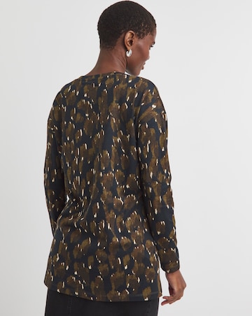 Navy Animal Long Sleeve V-Neck Slouch Longline Top