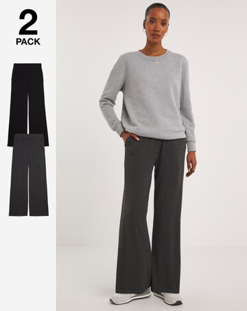 2 Pack Black/Grey Jersey Wide Leg Trousers