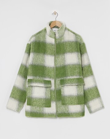 Green Funnel Neck Brushed Checked Bomber
