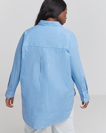 Placement Print Oversized Striped Poplin Shirt