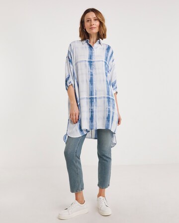 Blue Print Short Sleeve Oversized Blouse