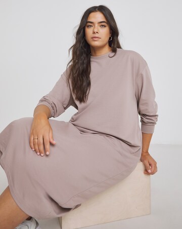 Mocha Relaxed Fit Midi Sweat Dress With Pockets