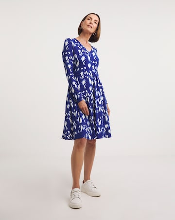 Asymmetric Jersey Swing Dress With Long Sleeves