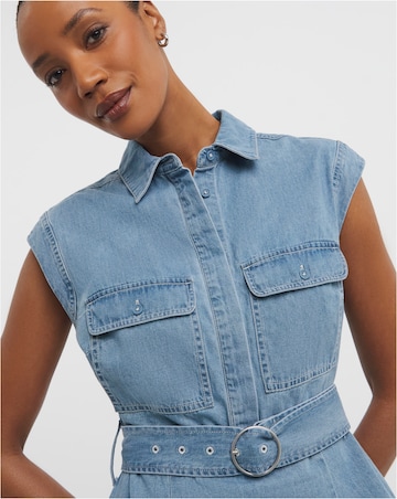 Blue Cap Sleeve Utility Midi Dress