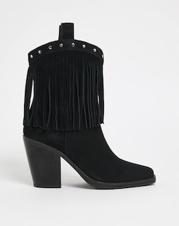Parton Suede Fringe Western Cowboy Ankle Boots - Wide Fit (E)