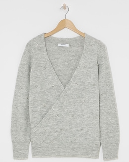 Grey Marl Diamante Wrap Jumper