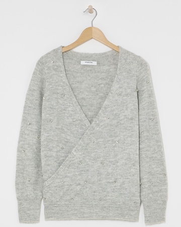 Grey Marl Diamante Wrap Jumper