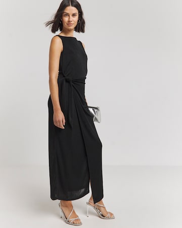 Black Slinky Sleeveless Tie Front Maxi Dress