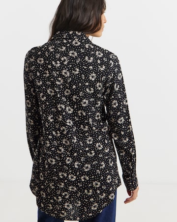 Dipped Back Long Sleeve Shirt - Mono Floral
