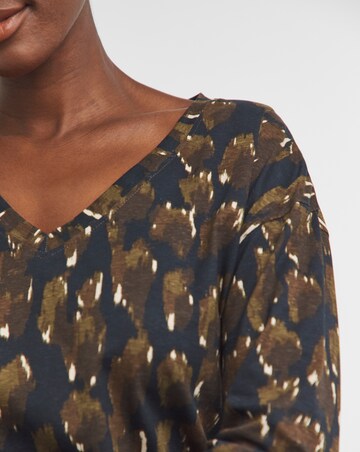 Navy Animal Long Sleeve V-Neck Slouch Longline Top