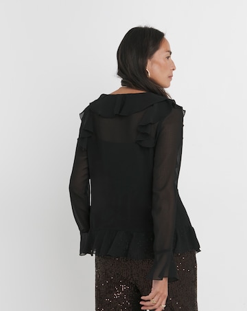 Womens Ruffle Romantic Long Sleeve Blouse - Black