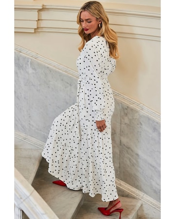 Sosandar Spot Flare Tie Waist Detail Dress