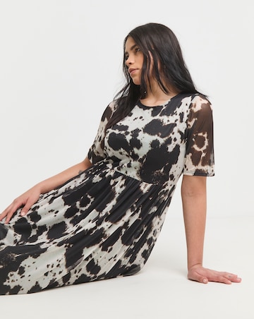 Simply Be Black Cow Print Mesh Midi Dress