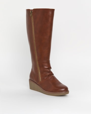 Cushion Walk Wedged Crepe Sole Knee High Boot EEE Fit Curvy Calf