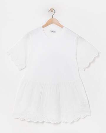 Simply Be White Broderie Detail Jersey Mix Smock Blouse