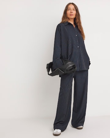 Womens Twill Oversized Long Sleeve Shirt - Navy Pinstripe