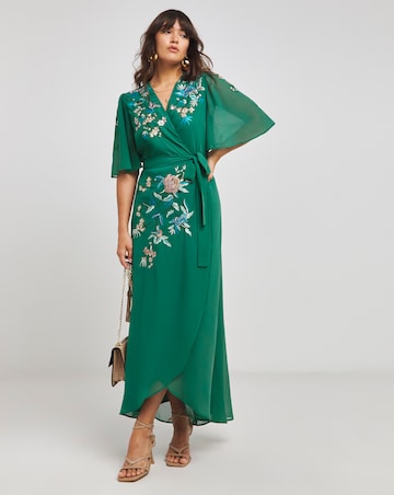 Hope & Ivy Gisela Navy Embroidered Wrap Maxi Dress