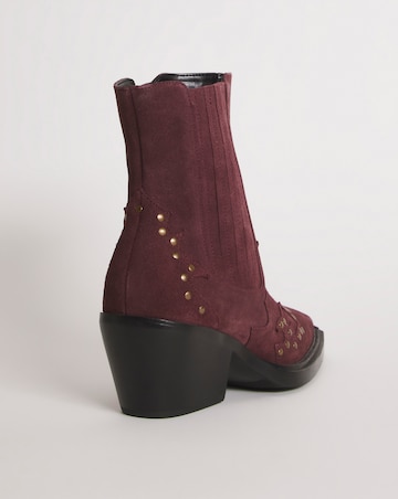 Zia Suede Studded Western Cowboy Ankle Boots - Wide Fit (E)