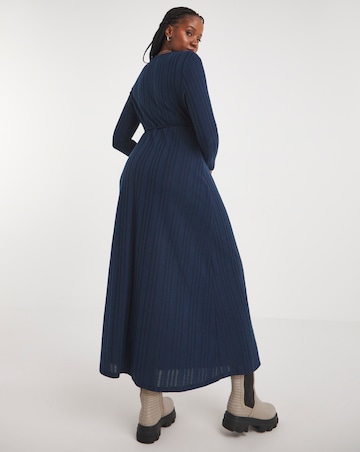Navy Cosy Rib Wrap Midi Dress