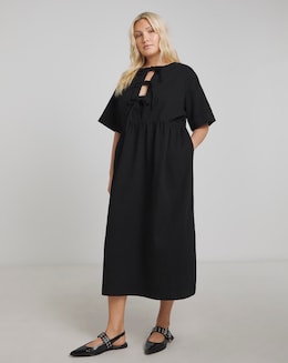 Simply Be Black Denim Tie Front Midi Dress