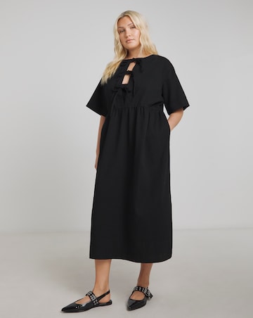 Simply Be Black Denim Tie Front Midi Dress