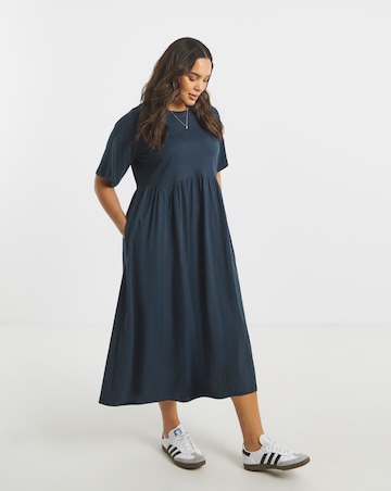 Simply Be Navy Jersey Smock Midi Dress With Pockets