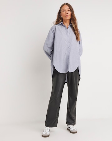 Womens Diamante Oversized Long Sleeve Shirt - Blue Stripe