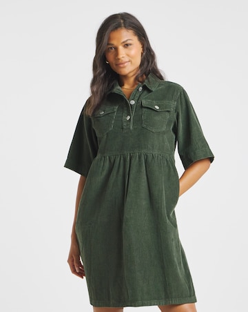 Khaki Cord Boxy Mini Dress