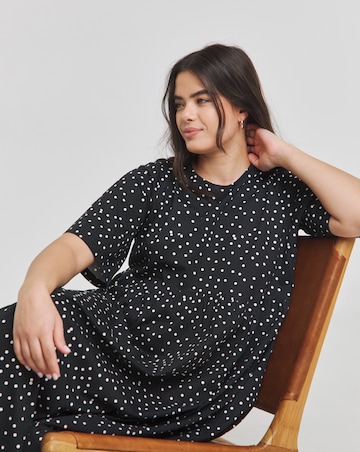 Simply Be Mono Spot Jersey Smock Dress With Pockets