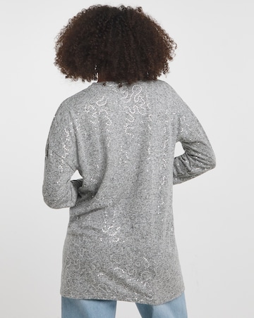 Grey Marl Sequin Knit Look Long Sleeve Split Hem Tunic