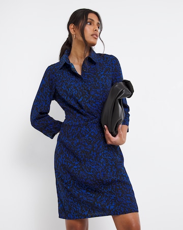 Animal Gathered Waist Crepe Shirt Dress