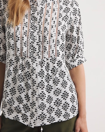 Geo Print Ladder Trim Blouse