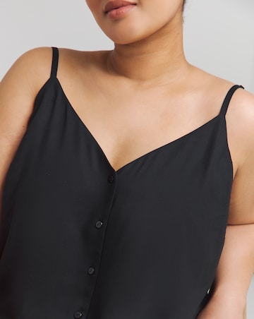 Simply Be Black Button Through Sleeveless Viscose Cami