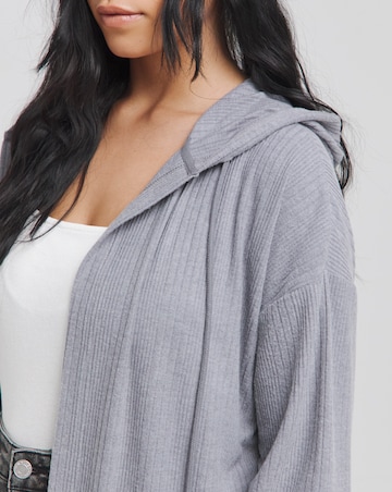 Grey Marl Soft Touch Ribbed Hooded Cardigan