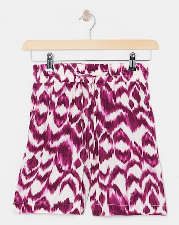 Pink Print Crinkle Shirred Waist Shorts