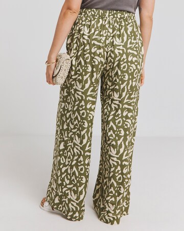Green Animal Print Wide Leg Trousers