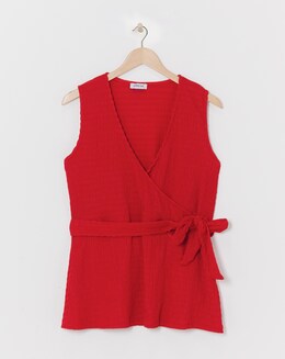 Simply Be Red Belted Wrap Top