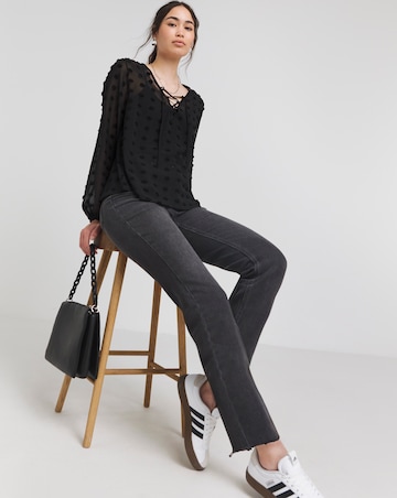 Dobby Tie Front Blouse
