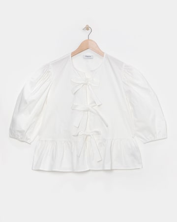 Simply Be Tie Front Puff Sleeve Smock Top